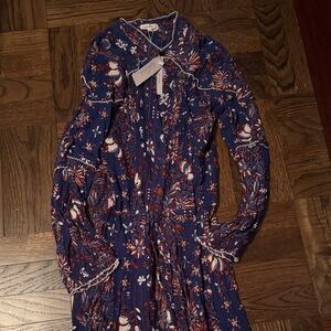 Poupette St. Barth Blue and Red Floral Long Sleeve Dress